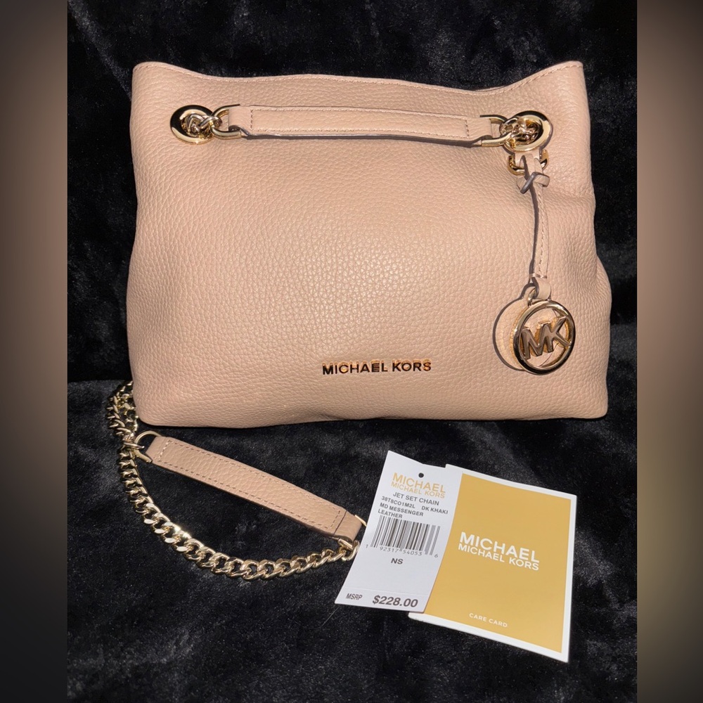 Michael Kors Blush Leather Shoulder Bag with Gold Accents